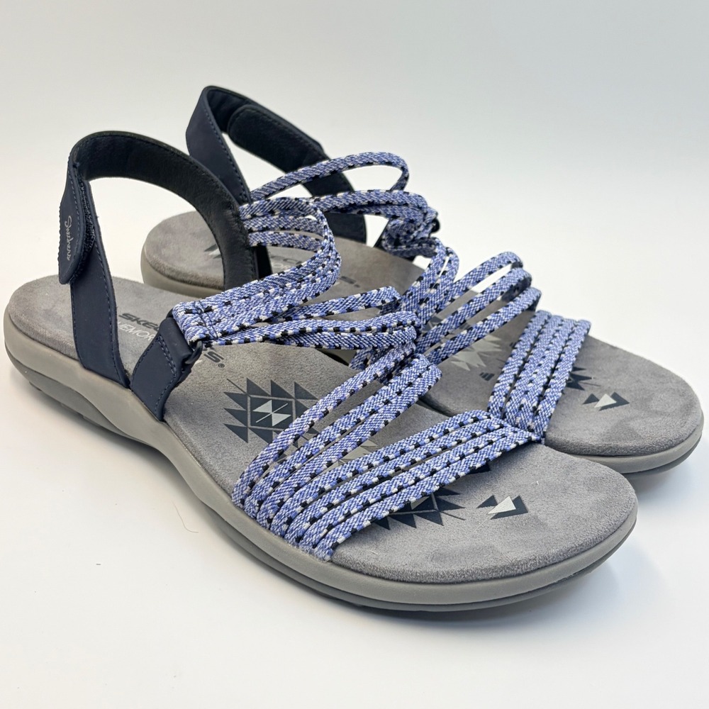 Skechers Reggae Slim Creek Living Navy Multi-Strap Sandals Womens 9 Memory Foam
